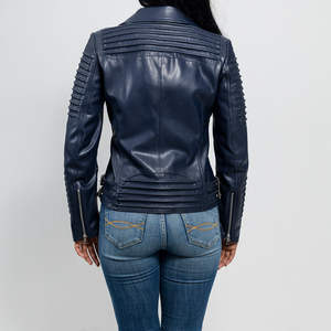 Stylish Custom Color Women's <b>Genuine</b> Sheepskin Leather Jacket with Shiny Zipper 100% Authentic Breathable and <b>Nylon</b> Lining - Product Image 2