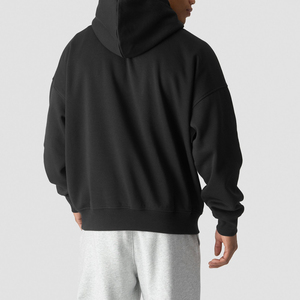 Sweat-shirt à capuche oversize en molleton de coton épais pour homme, col ras du cou, épaules tombantes, logo personnalisé, uni, avec poche, motif uni - Product Image 3