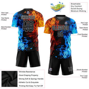 Camiseta de Fútbol Sublimada Personalizada con Estampado de Llamas, Manga Corta para Hombre, Absorbe la Humedad, Ajuste Atlético, Ropa Deportiva para Equipo, Adulto - Product Image 2