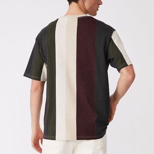 T-shirts color block pour hommes, tricotés avec empiècements contrastés, col ras du cou à revers, manches courtes, décontractés d'été - Product Image 4