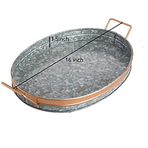 Plateau de service ovale en métal galvanisé de style moderne avec poignées, plateau de rangement décoratif en fer pour la décoration intérieure et les fêtes - Product Image 4