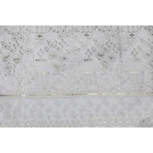 ผ้าซาตินกึ่งไหมปักเลื่อมลายดอกไม้ด้วยด้ายสีขาว กว้าง 58 นิ้ว - Product Image 3