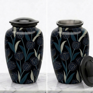 Urne funéraire en aluminium pour cendres d'adultes, urne commémorative décorative florale, récipient souvenir - Product Image 4