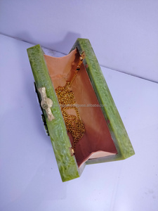 Bohemian Style Fashionable <b>Green</b> Resin Designer Clutch <b>Purse</b> Handcrafted with Marble Agate Inlay for Summer - Product Image 4