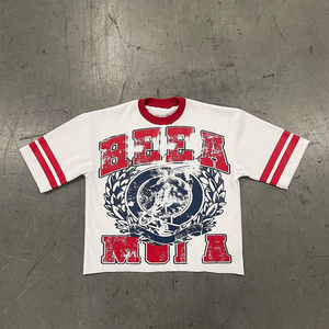 Streetwear de haute qualité 100% coton éponge surdimensionné pour hommes T-shirt respirant régulier en silicone imprimé - Product Image 1