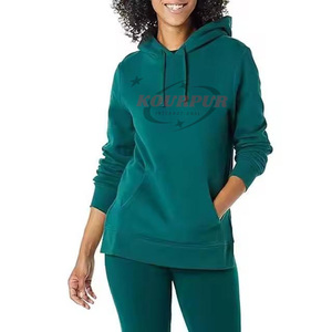 Sudadera con capucha para mujer Kourpur, de color sólido, de algodón tejido, de manga larga con bolsillos, informal, para otoño. - Product Image 4
