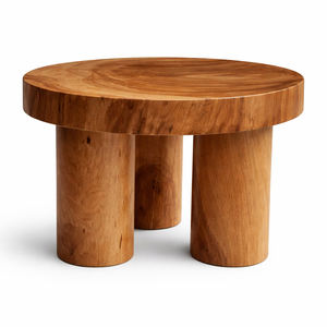 Table basse contemporaine en bois de Suar brut aux formes organiques, base cylindrique robuste, qualité export, pour salon et balcon - Product Image 1