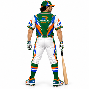 Ensemble uniforme de baseball pour hommes, maillot à manches courtes sublimé, blanc, vert, orange, bleu, imprimé géométrique, évacuation de l'humidité - Product Image 4