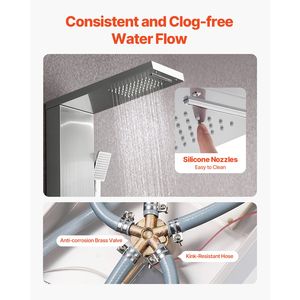 53 Brushed Stainless Steel <b>Shower</b> Column Rainfall Waterfall & 5 Function Faucet Tower System <b>Shower</b> Panel-<b>Bath</b> Hardware <b>Sets</b> - Product Image 5