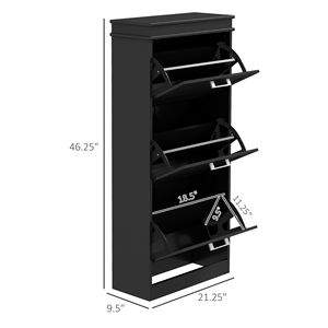 Modern 3-Drawer Shoe <b>Storage</b> Cabinet Black <b>Narrow</b> Organizer for 15 Pairs for Women's Coats in Entryway or Hallway - Product Image 3