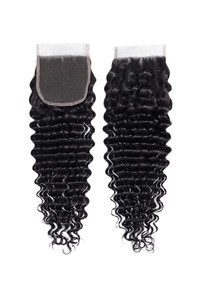 Closure en dentelle de cheveux humains indiens, ondulation profonde, Remy, trame nouée à la main, pointes pleines - Product Image 3