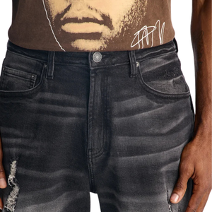 <b>Mens</b> Black Denim Shorts Vintage Washed Knee Length Casual Breathable Quick Dry Distressed <b>Ripped</b> Frayed Hem Streetwear Summer - Product Image 3