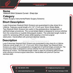 Ciseaux à points courbes Westcott, pointes aiguisées, en acier inoxydable, instrument chirurgical, outil de coupe de précision, équipement médical réutilisable - Product Image 5