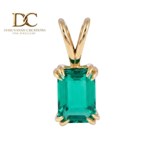 IGI Certified 14KT Solid Yellow Gold Lab Grown Colombian <b>Emerald</b> <b>Pendant</b> Charm Classic Solitaire Fine Jewelry for Women's - Product Image 1