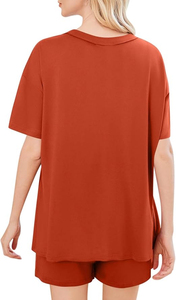 Ensemble décontracté 2 pièces pour femme : short et haut à manches courtes en coton, couleur unie, coupe ample et respirante, idéal pour l'été - Product Image 4
