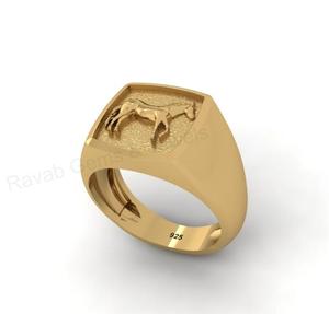 18k Gold Plated 925 Solid Silver 14mm Cushion Horse Head Motif Memento Mori Signet <b>Ring</b> Equestrian Fine Jewelry Gift <b>for</b> <b>Men</b> - Product Image 5