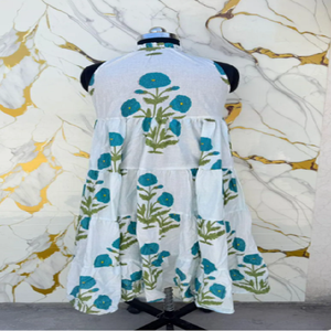 Garden Print Cotton Maxi <b>Dress</b> with Layered Tiered Silhouette <b>Bohemian</b> Caftan Style Lightweight Jaipur Summer Sundress - Product Image 3
