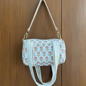 Floral Quilted Cotton <b>Duffel</b> <b>Bag</b> Women Bohemian Block Print Handmade Vintage Style Casual Travel <b>Bag</b> - Product Image 1