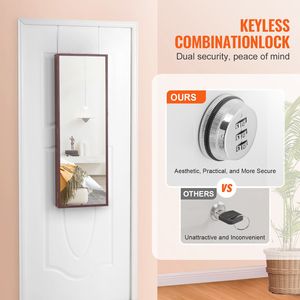 Armadio Portagioielli con Specchio a Figura Intera da 42,52 Pollici, Organizzatore di Gioielli con Specchio a Muro e Chiusura di Sicurezza - Product Image 3