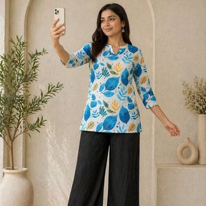 Ensemble coordonné en rayonne de qualité supérieure – Ensemble décontracté à motifs floraux multiples - Product Image 1