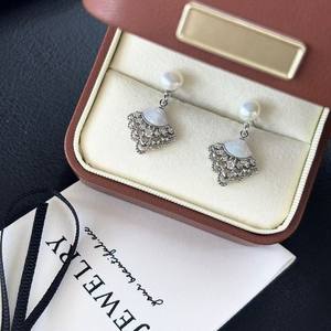 Pendientes de Perlas de Nácar con Encaje en Forma de Abanico, Estilo Palacio Retro, Plata de Ley S925, Accesorios Exquisitos - Product Image 2