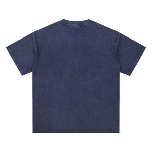 Camiseta de hombre de algodón puro con cuello en V, estilo retro, de punto, oversize, teñida con cera, lavada, vintage, de manga corta, con efecto snow wash y personalidad. - Product Image 6