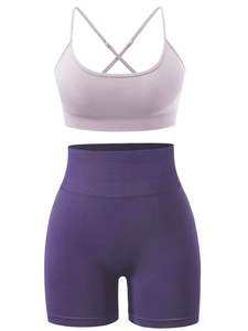 Nouvel ensemble de shorts de yoga 2 pièces personnalisés de haute qualité, anti-bactériens, respirants, séchage rapide, écologiques, taille haute - Product Image 6