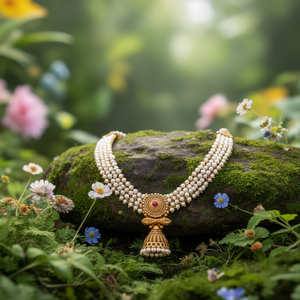 Traditional Matte Pota Stone and <b>Pearl</b> Fine Jewelry <b>Necklace</b> <b>Set</b> - Product Image 3