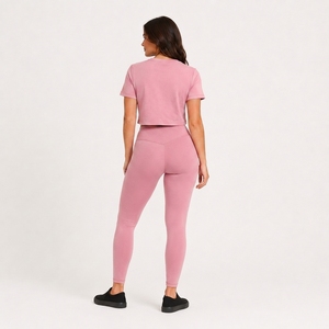 Custom Women's Fitness <b>Crop</b> <b>Top</b> Leggings Set Breathable Stretch Spandex Skinny Fit Activewear OEM ODM Private Label Wholesale - Product Image 2