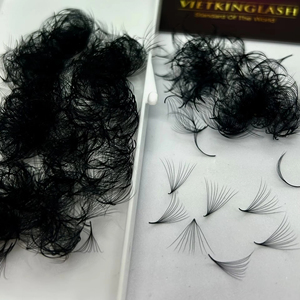 ขนตาปลอมแบบพัดสำเร็จรูป คุณภาพพรีเมียม ทำมือ 0.05 0.07 แคชเมียร์ 10D 14D 20D ก้านสั้น - Product Image 2