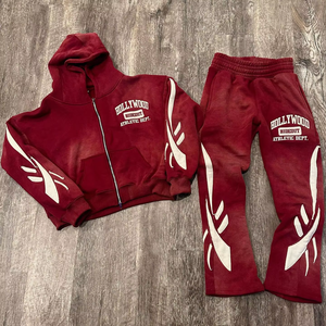 Custom French Terry Heavy Weight 100% Cotton Distressed <b>Embroidery</b> Men Tracksuit <b>Set</b> - Product Image 3