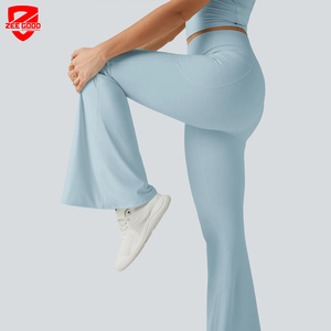 <b>Women</b> High Waist Yoga <b>Flare</b> Pants Lady Scrunch Butt Running Bell Bottom Female Tight Pocket Gym Wide Leg Trousers <b>Leggings</b> - Product Image 3