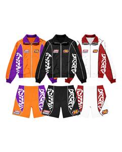 Multi Color Windbreaker Jacket Shorts Set | Oversized <b>Zip</b> <b>Hooded</b> Jacket & Shorts | Streetwear Matching Set OEM Private Label - Product Image 1