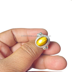 Anillo de ojo de tigre de Plata de Ley 925 hecho a mano, Perla de corte ovalado de estilo indio clásico para fiestas de boda, joyería fina al por mayor - Product Image 1