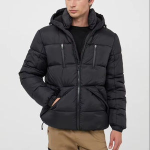 Chaqueta Acolchada Negra para Hombre, con Cierre, Cuello Mao, Bordado, Estilo Urbano, Ropa de Invierno - Product Image 1