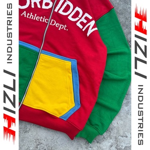 MultiColor Streetwear 450 GSM 100% Cotton Embroidered Hoodie <b>Men</b> Oversized <b>Zip</b>-<b>Up</b> Green Yellow Sleeve Double Pocket <b>Fleece</b> - Product Image 4