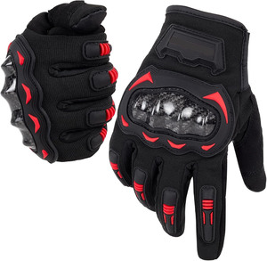 Gants de moto noirs et rouges avec protection des articulations en fibre de carbone, style sportif, longueur poignet, pour le cyclisme et le motocross - Product Image 1