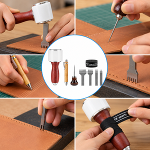 XIEJ <b>Leather</b> Stitching <b>Tool</b> Set with Nylon Hammer Awl Chisels and Accessories for Leathercraft Repair and DIY ZetomedPro - Product Image 4