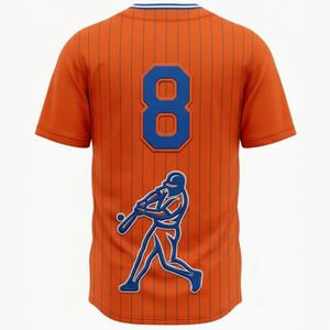 Maillot de baseball rayé orange de qualité supérieure pour homme, manches courtes, logo brodé, fermeture boutonnée, coupe classique, vêtements pour toutes les saisons - Product Image 3