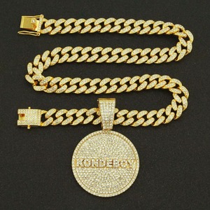 Pendentif rond Hip Hop Cool entièrement serti de pierres avec chaîne cubaine de 13 mm de large, collier de rappeur, vente directe usine, pendentif unique. - Product Image 6