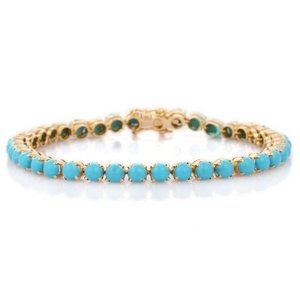 18K Gold Turquoise Eternity <b>Bangle</b>-Prong <b>Set</b> Fine Jewelry - Product Image 1