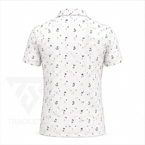 Camiseta Polo Trackstar para Hombre, Blanca Multicolor con Estampado de Iconos de Golf, Manga Corta, Cuello con Botones, Camisa Deportiva Casual, Logotipo Personalizado - Product Image 5