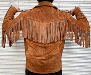 <b>Men</b> Western Fringe <b>Jacket</b> Genuine Leather <b>Suede</b> Tassel Cowboy Coat Fashion Biker Motorcycle Custom Wholesale OEM Factory - Product Image 5