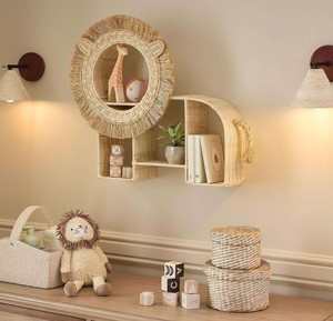 Lion Elephant Rattan <b>wall</b>-<b>mounted</b> <b>shelf</b> for kids Woven Floating Storage Rack Boho Nursery <b>Wall</b> Decor Storage Display <b>Shelf</b> Pack - Product Image 3