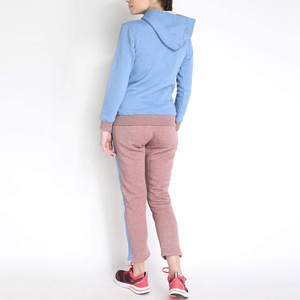 Sudadera con Capucha Azul para Mujer con Pantalones Deportivos Rosas, Color Sólido, Estilo Casual para Otoño, Manga Larga, Cintura Elástica, Corte Regular - Product Image 1