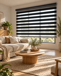 Persianas Zebra WINHOME, Horizontales, de Tela Opaca, Modernas y Minimalistas, con Sistema de Cuerda Eléctrico Integrado para Ventanas Corredizas - Product Image 1