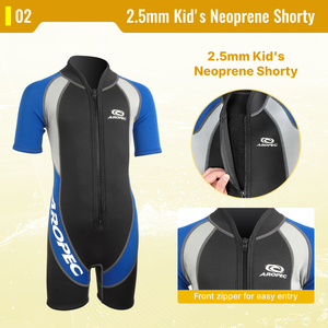 Aropec 2.5mm Neoprene Kids <b>Shorty</b> <b>Wetsuit</b> Front Zip Flatlock Stitched Thermal Swimsuit for Children Diving Surfing OEM/ODM - Product Image 3