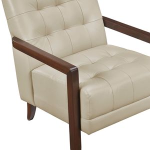Poltrona Moderna in Pelle Beige Trapuntata con Finitura in Legno di Noce, Arredamento per Soggiorno con Dettagli - Product Image 4