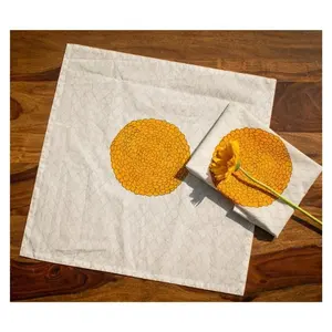 Sustainable Square Marie Gold Plain Dyed Digital Printed Light Weight Cleaning High Quality Organic Cotton Woven Napkin - Product Image 1