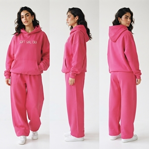 Conjunto Deportivo Casual para Mujer, 100% Algodón, Felpa, Estampado, Corte Holgado, Hombros Caídos, Pantalones Anchos, Ropa Deportiva de Invierno - Product Image 5